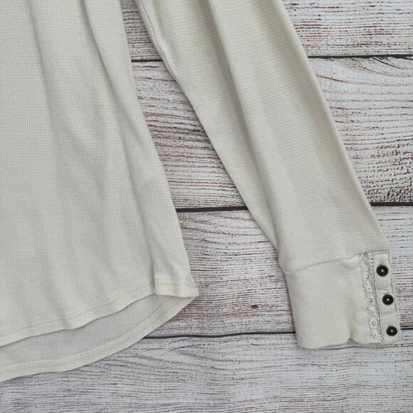 Lot of 2 Lucky Tops Womens XL Cream Brown Thermal Henley Button Down - Picture 14 of 16